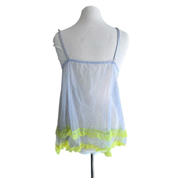 Lavender and Neon Yellow Sheer Polka Dot Lace Large Babydoll Slip Lingerie - Picture 3 of 7